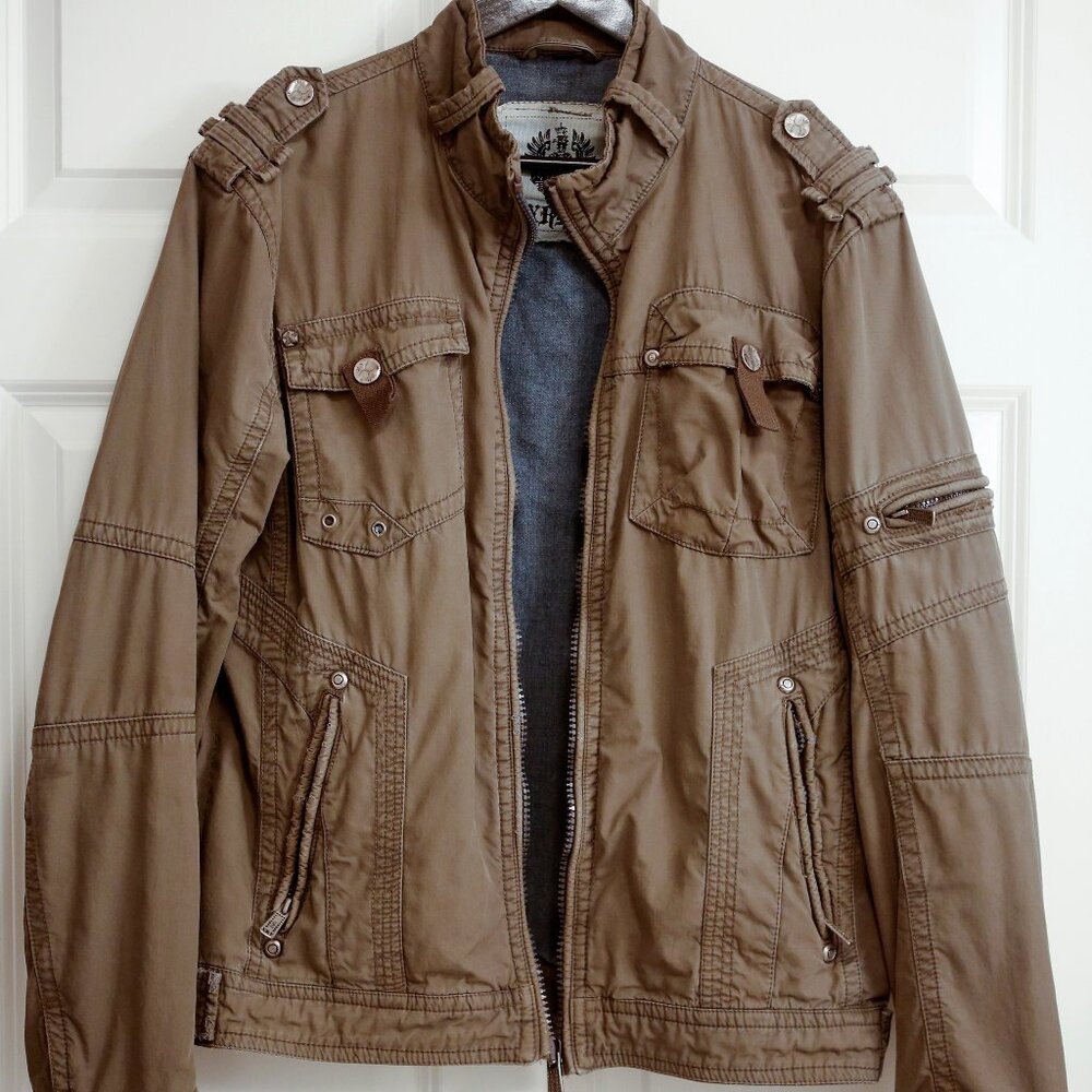 XRAY Vintage Y2K Jeans Men's Collared Full Zip Jacket Size - Green - L